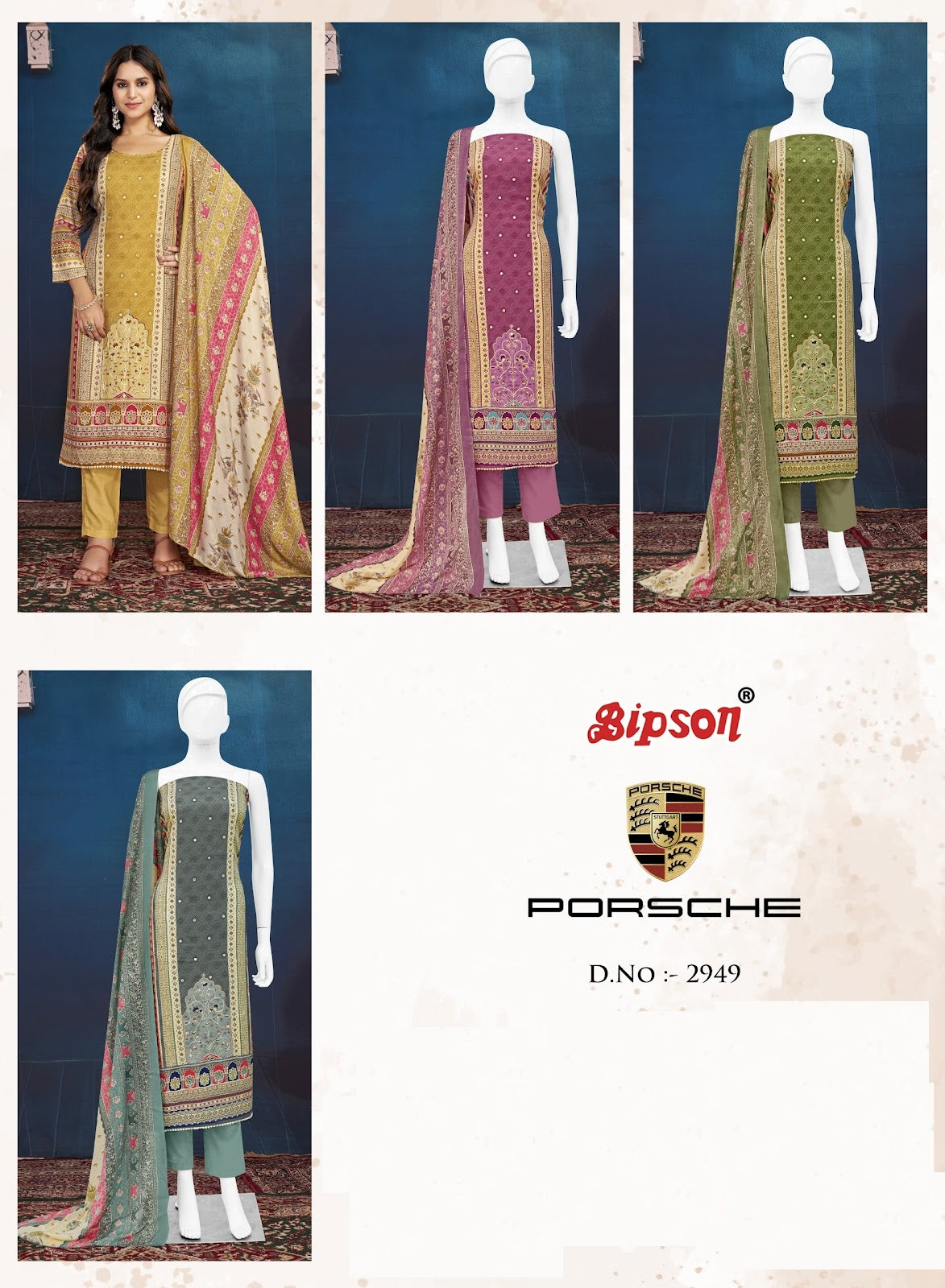 Porsche 2949 Bipson Prints Viscose Pashmina Suits Exporter Gujarat