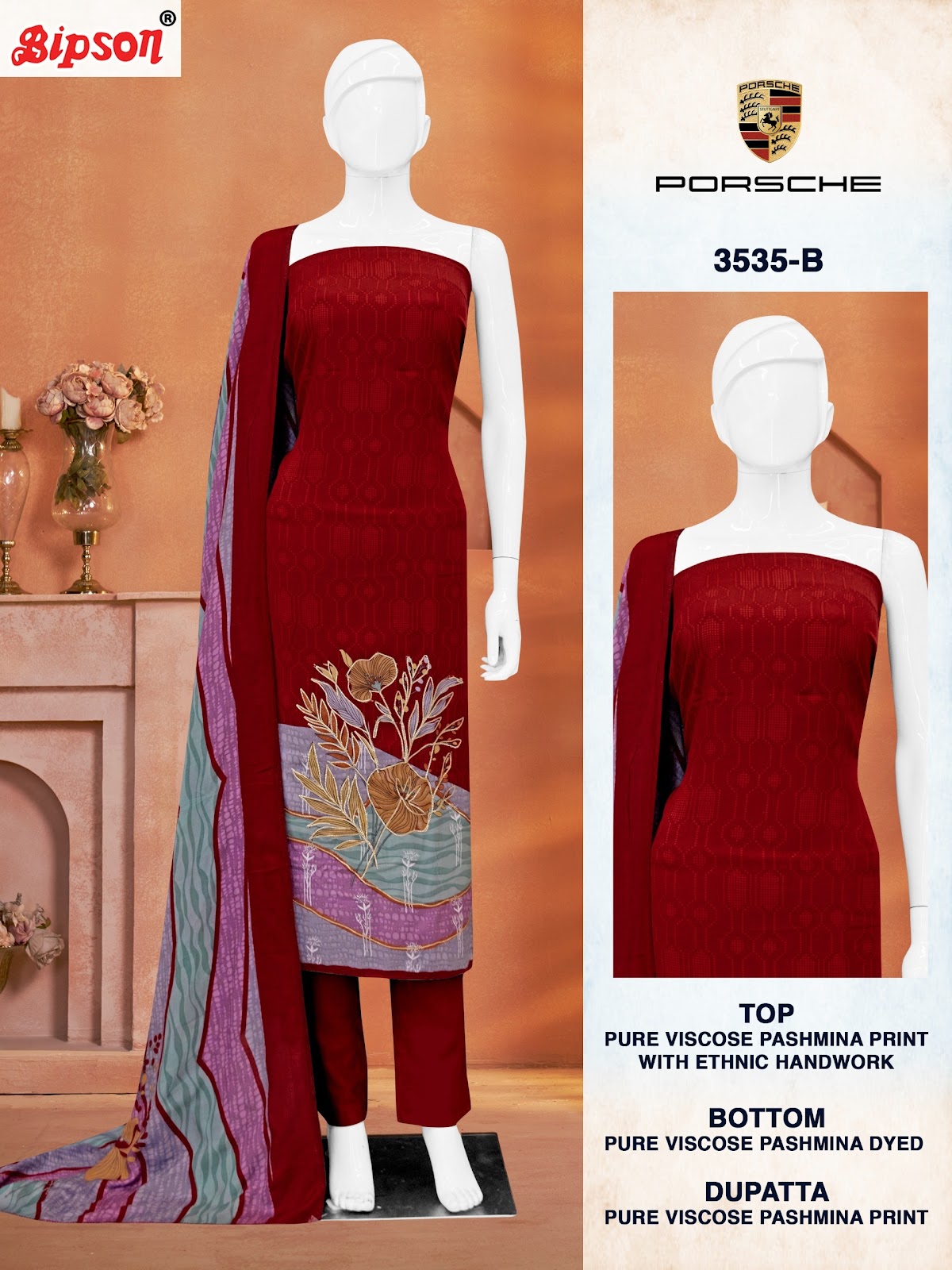 Porsche 3535 Bipson Prints Viscose Pashmina Suits Manufacturer