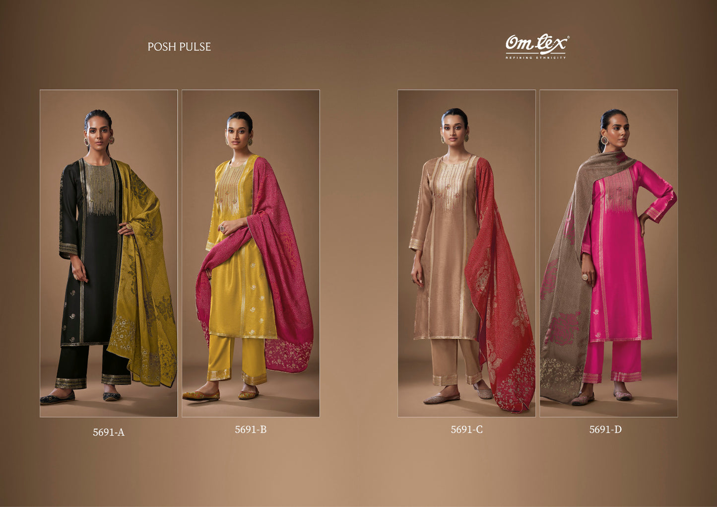 Posh Pulse Omtex Russian Silk Pant Style Suits Wholesaler India