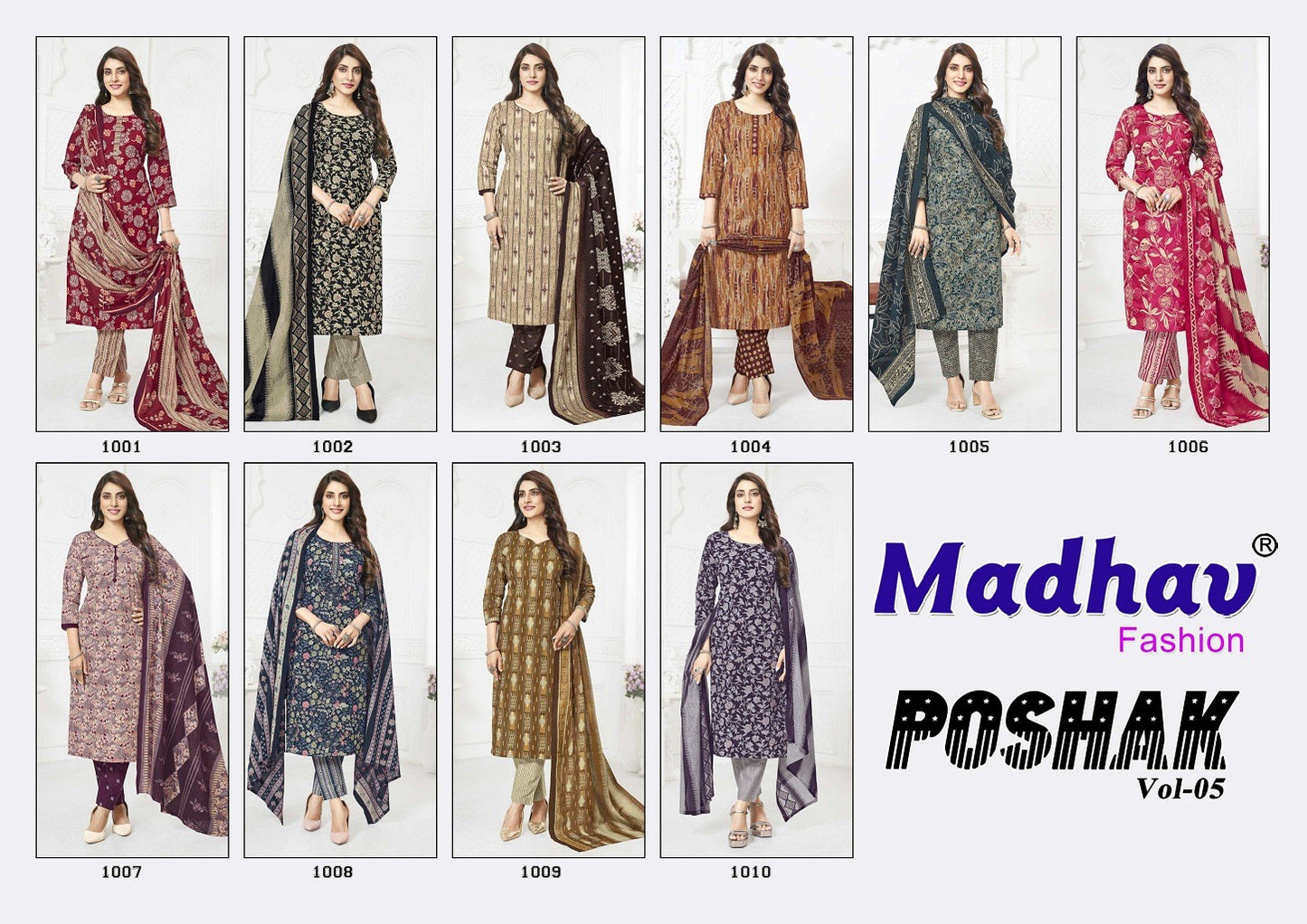 Poshak Vol 5 Madhav Fashion Readymade Cotton Pant Suits Manufacturer Ahmedabad