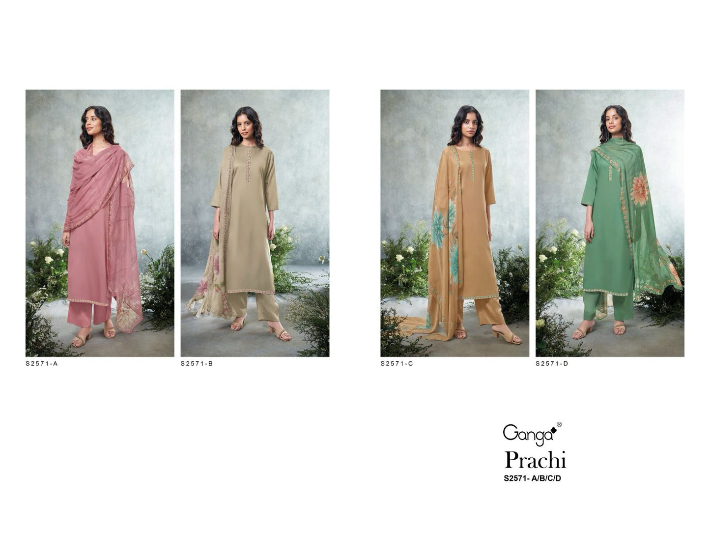 Prachi 2571 Ganga Cotton Silk Plazzo Style Suits Manufacturer India