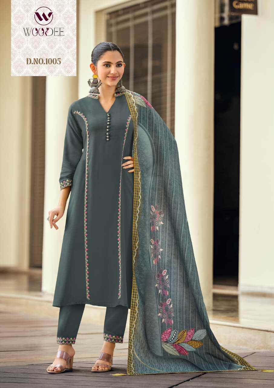 Prachi Woodee Rayon Readymade Pant Style Suits Manufacturer