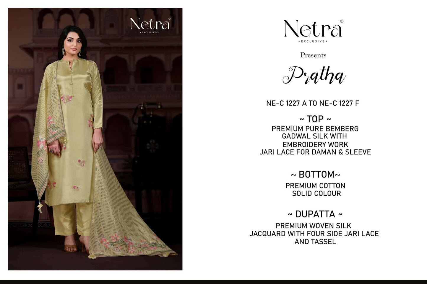 Pratha Netra Gadwal Silk Pant Style Suits Supplier Gujarat