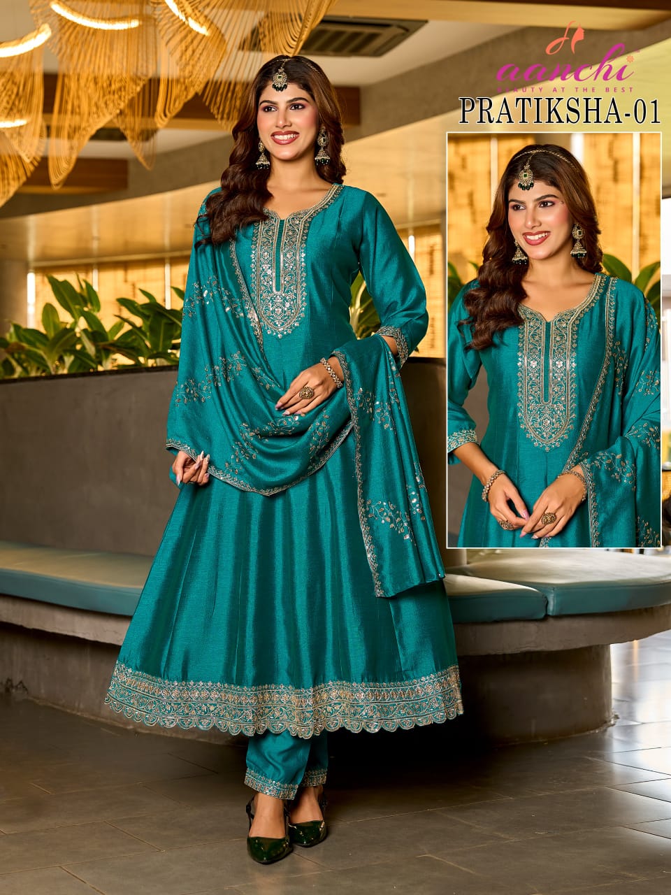 Pratiksha Aanchi Vichitra Silk Readymade Anarkali Suits Supplier Gujarat