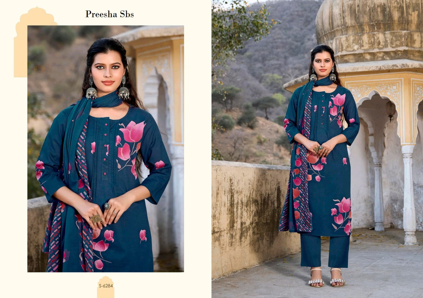 Preesha Sbs Cambric Cotton Readymade Pant Style Suits Wholesaler Ahmedabad