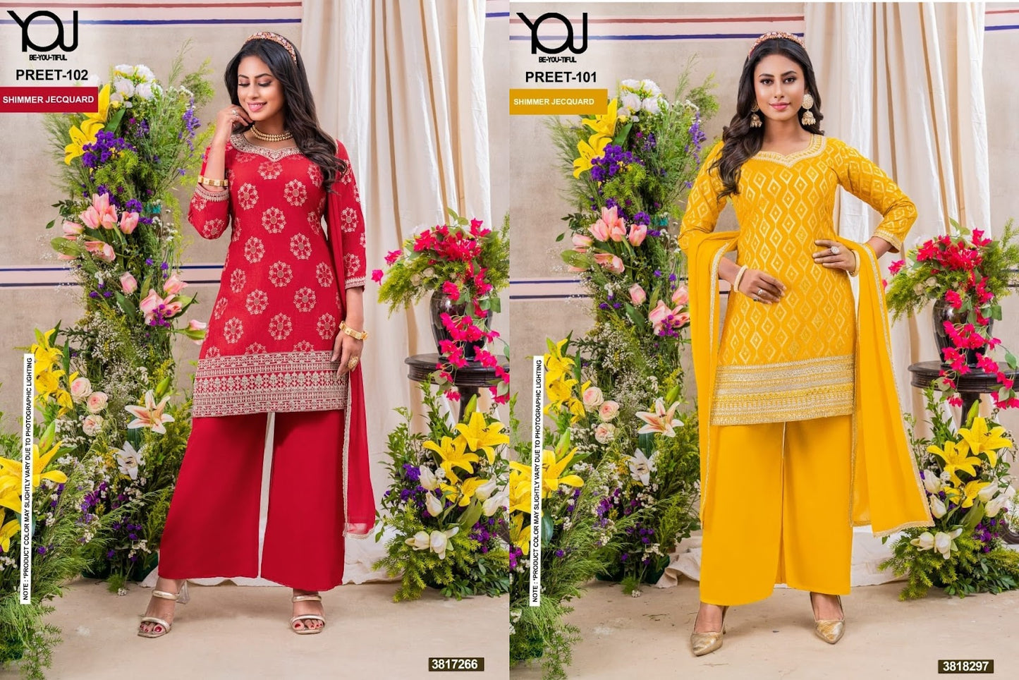 Preet 101-102 You Jacquard Readymade Plazzo Style Suits Wholesale Price