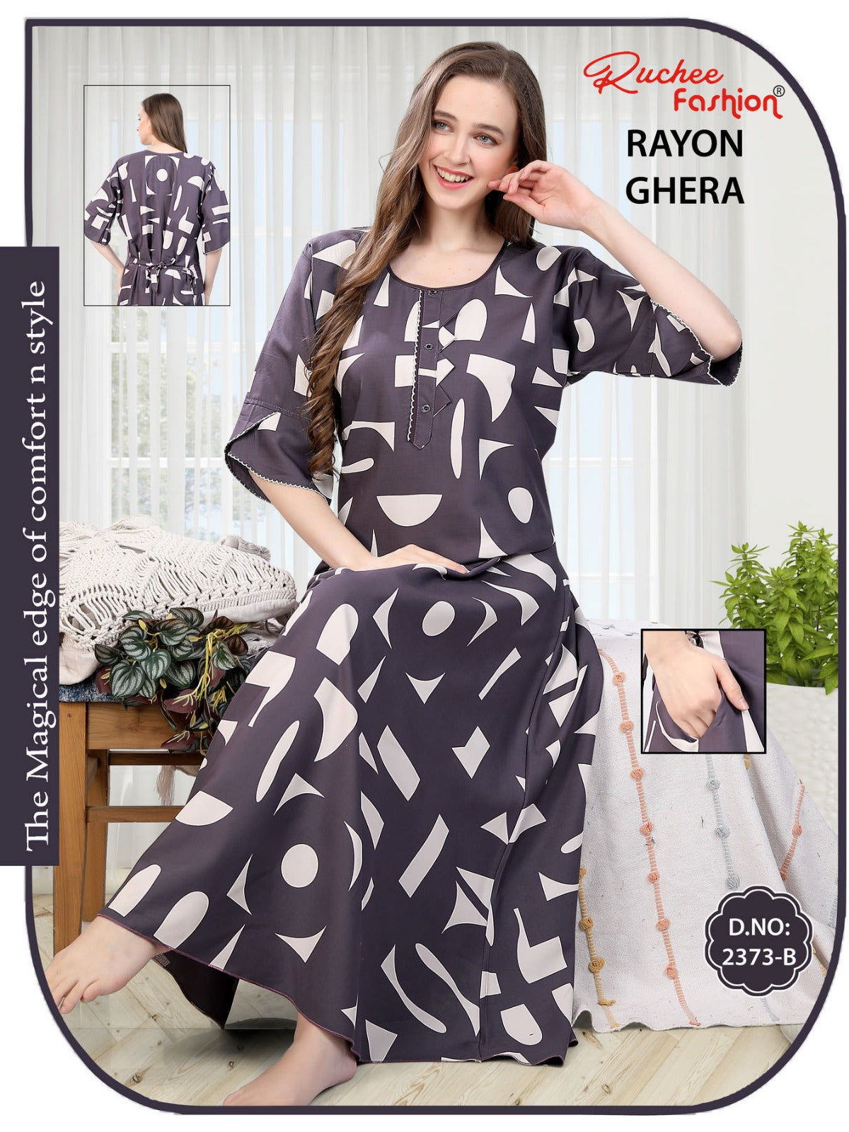 Print 101224 Ruchee Fashion Rayon Night Gowns Wholesaler Gujarat
