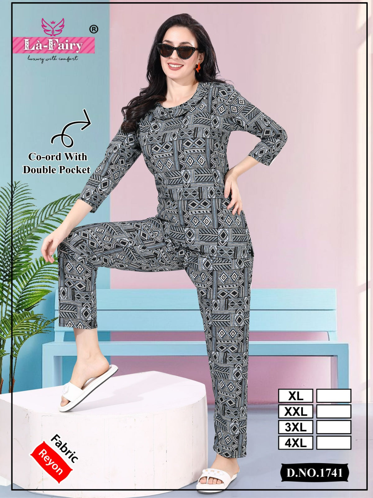 Print 1741 La Fairy Reyon Co Ord Set Exporter Ahmedabad