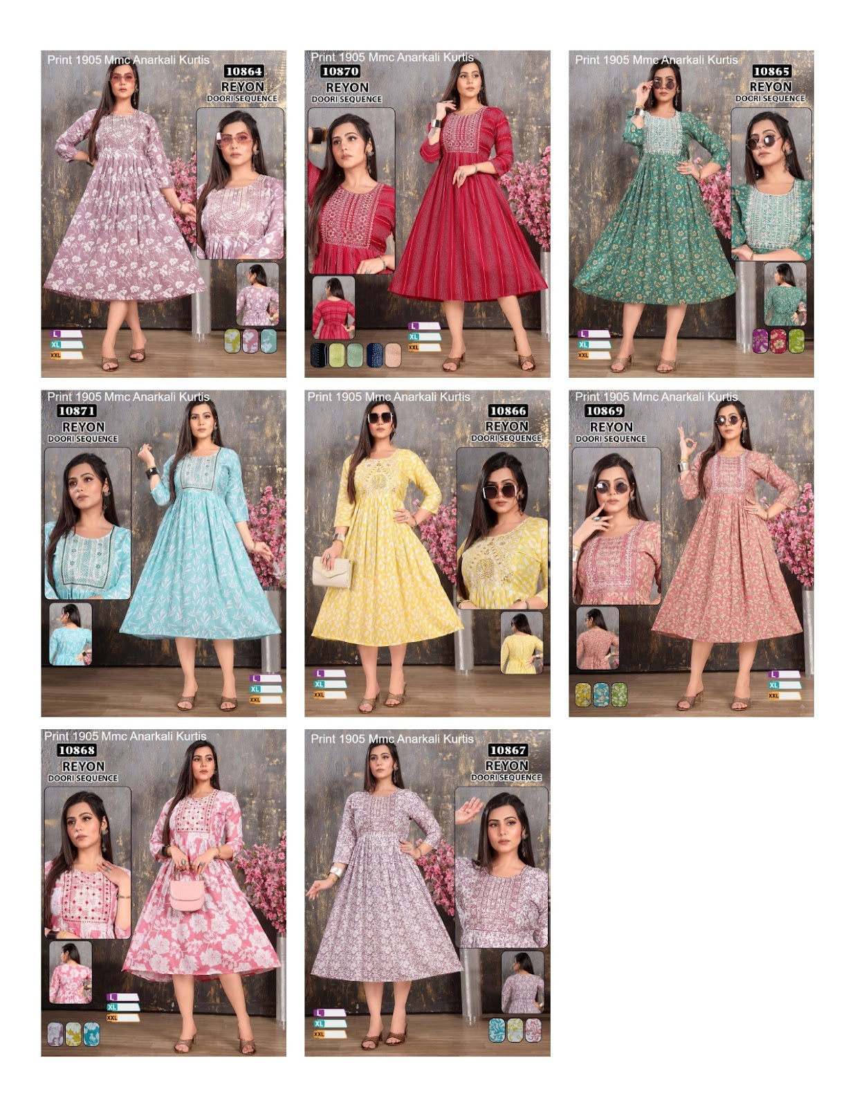 Print 1905 Mmc Reyon Anarkali Kurtis Exporter