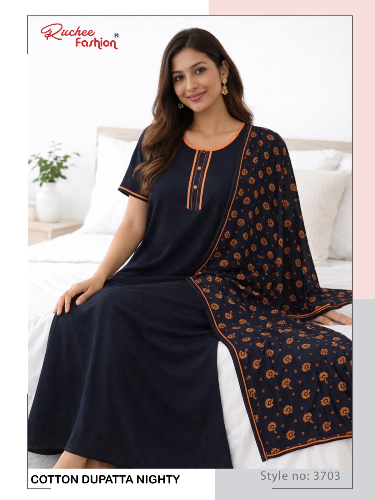 Print 2004 Ruchee Fashion Cotton Night Gowns With Dupatta Supplier