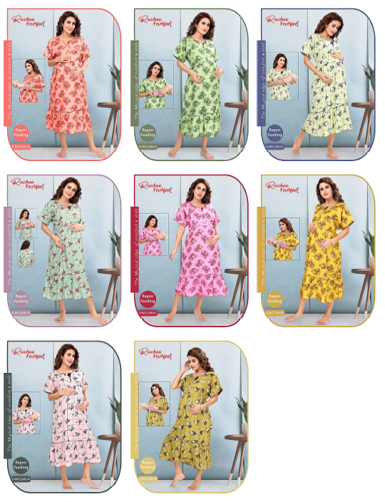 Print 2364-2365 Ruchee Fashion Rayon Feeding Night Gown Exporter Ahmedabad