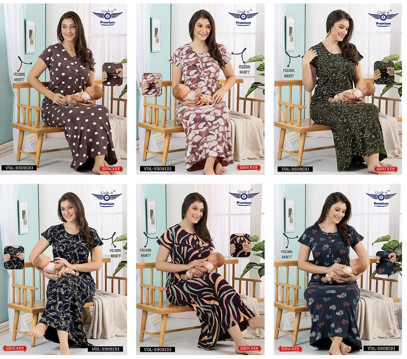 Print 3502 D Grab It Sinker Feeding Night Gown Wholesaler Ahmedabad