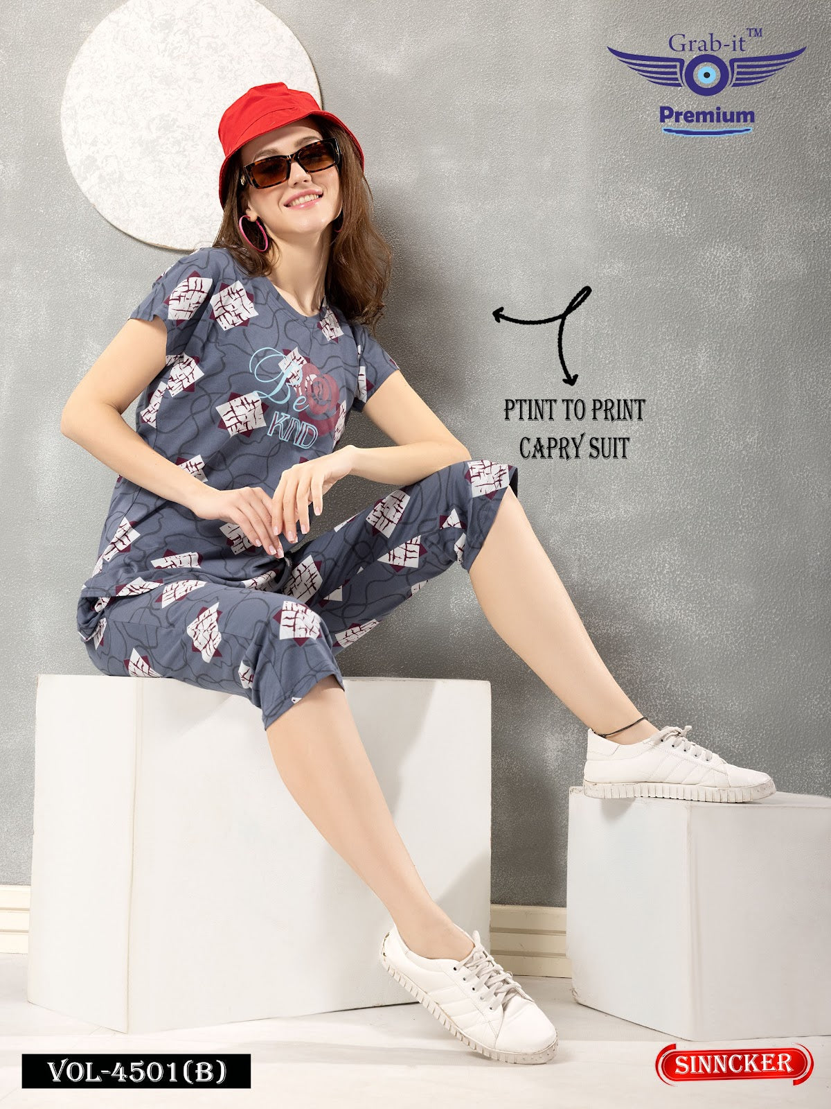 Print 4501 B Grab It Sinker Capri Night Suits Wholesale Price