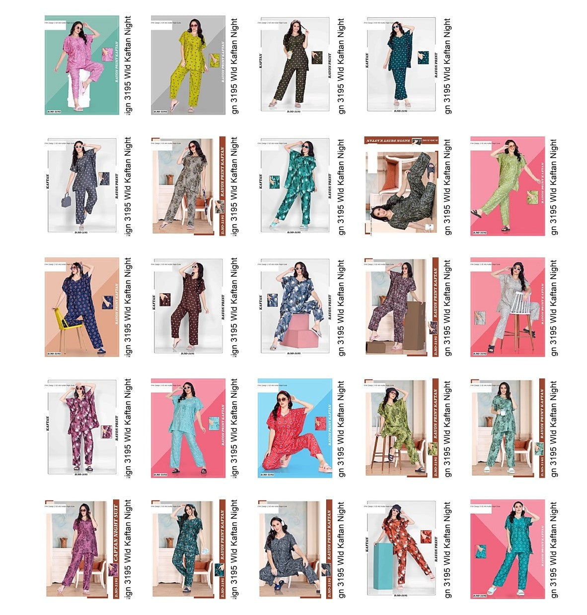 Print Design 3195 Wld Reyon Kaftan Night Suits Manufacturer Gujarat