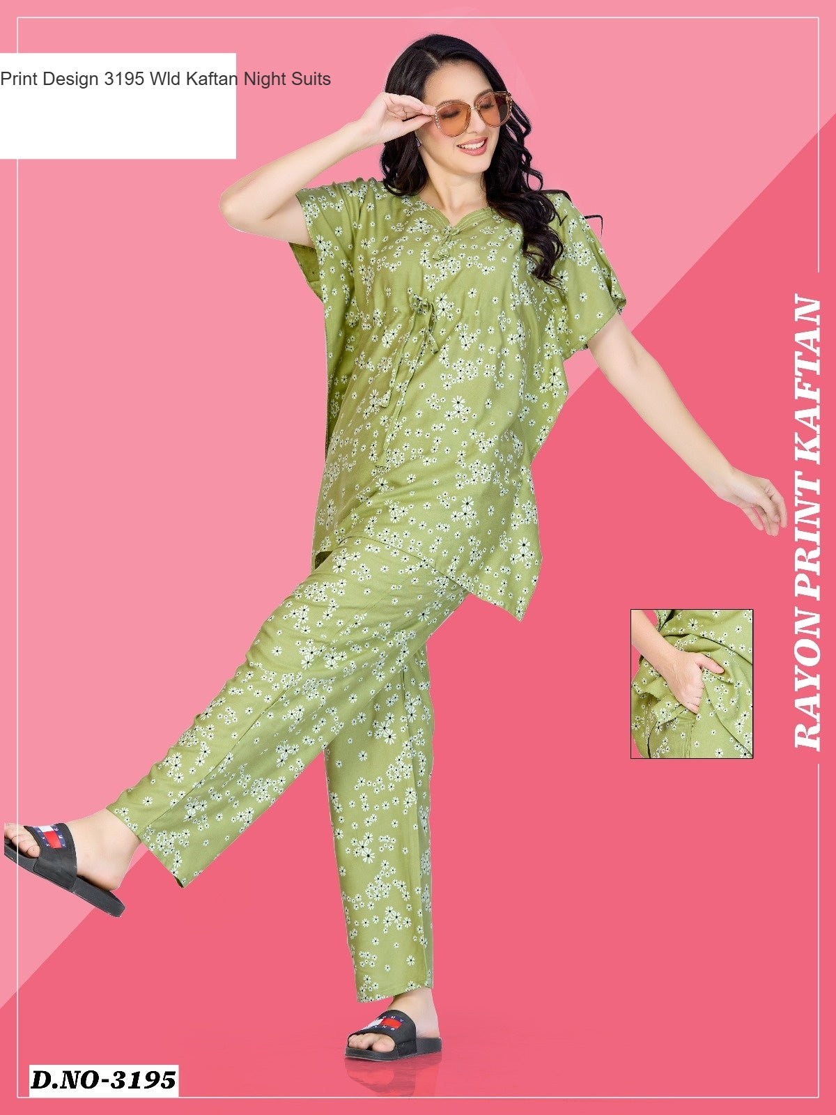 प्रिंट डिज़ाइन 3195 Wld रेयॉन कफ्तान नाइट सूट निर्माता गुजरात