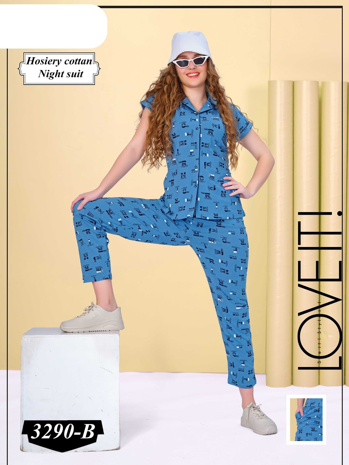 Print Design 3290 B Wld Cotton Collar Night Suits Supplier India