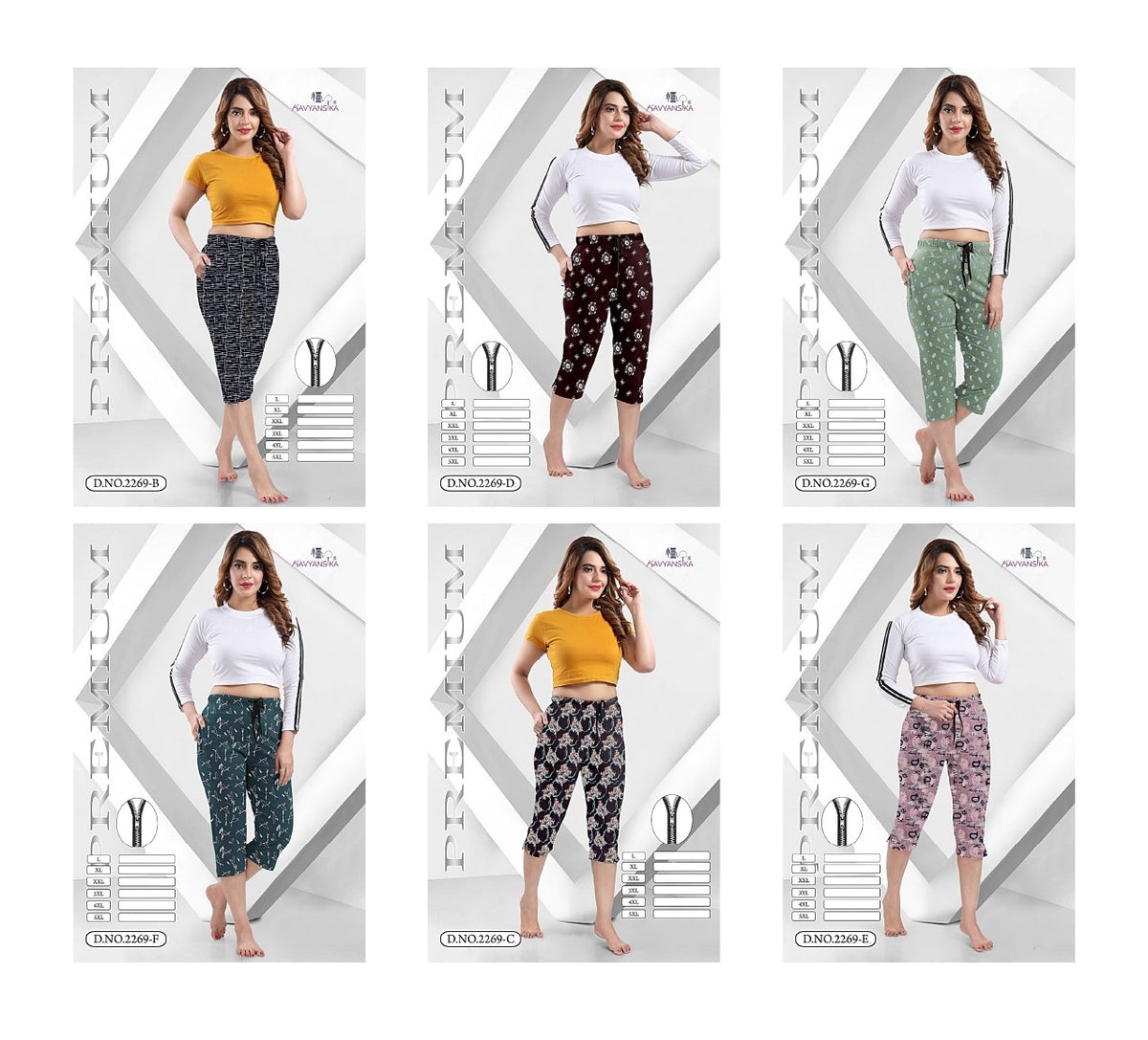 Print Design No 2269 Kavyansika Hosiery Cotton Womens Capri Supplier Gujarat