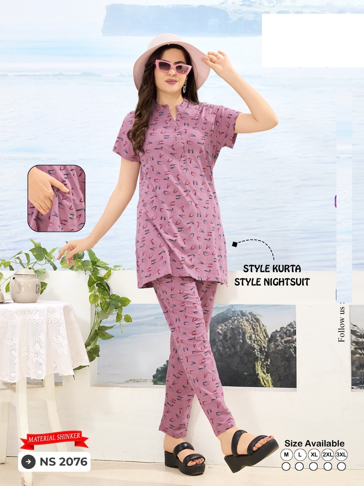 Print Ns 2076 Mnt Sinker Kurta Night Suits Exporter Ahmedabad