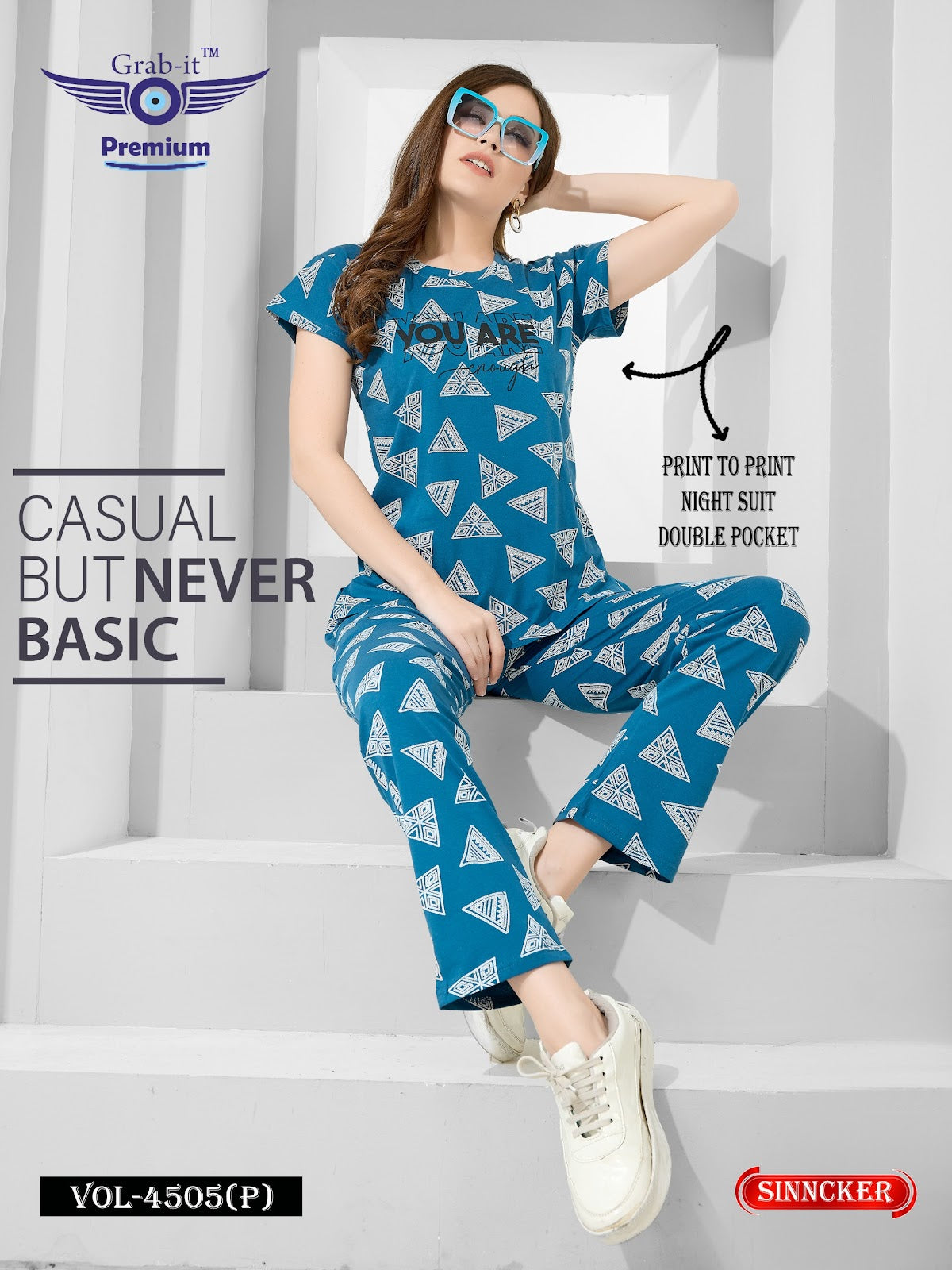 Print Vol 4505 P Grab It Sinker Pyjama Night Suits Wholesaler Gujarat