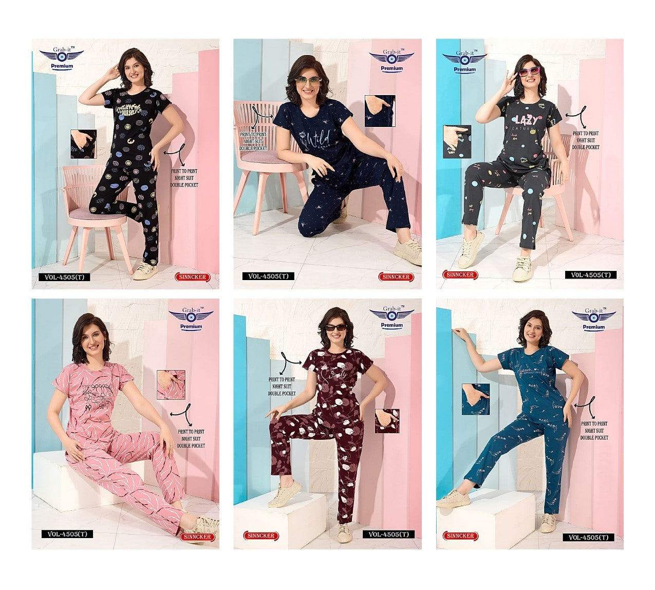 Print Vol 4505 T Grab It Sinker Pyjama Night Suits Manufacturer Ahmedabad