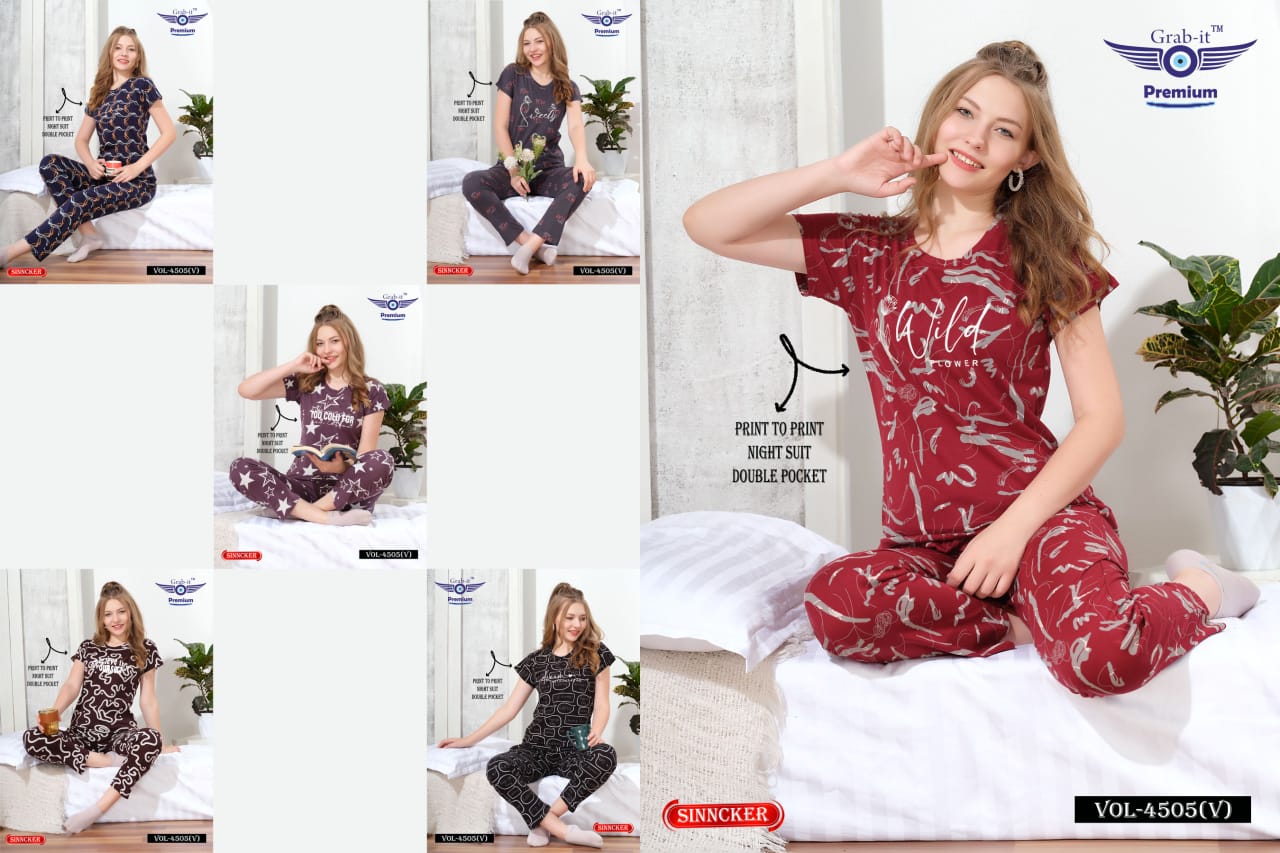 Print Vol 4505 V Grab It Sinker Pyjama Night Suits Exporter