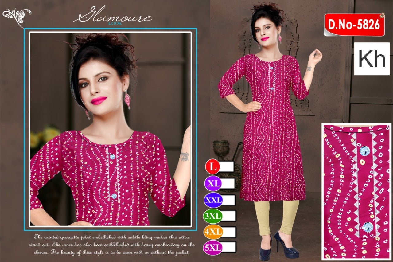 Printed 080825 Kh Two Tone Long Straight Kurti Manufacturer India