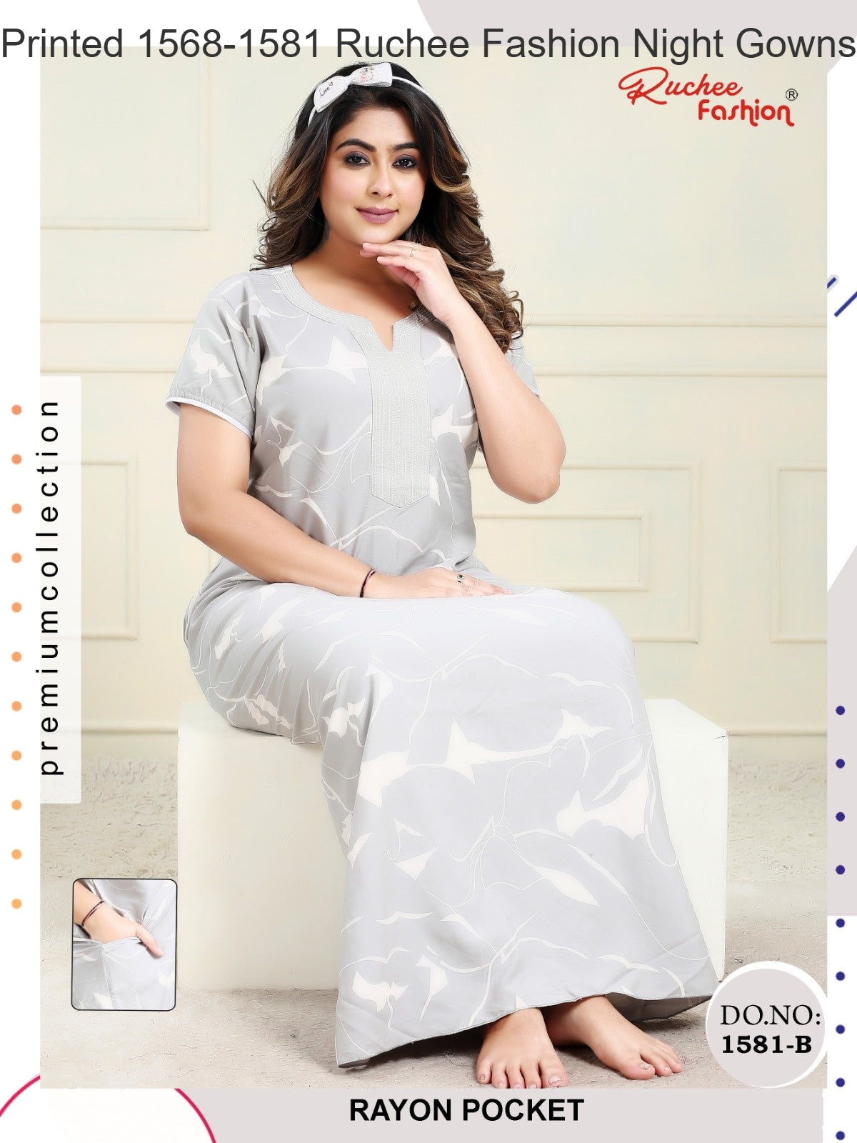 Printed 1568-1581 Ruchee Fashion Rayon Night Gowns Wholesaler