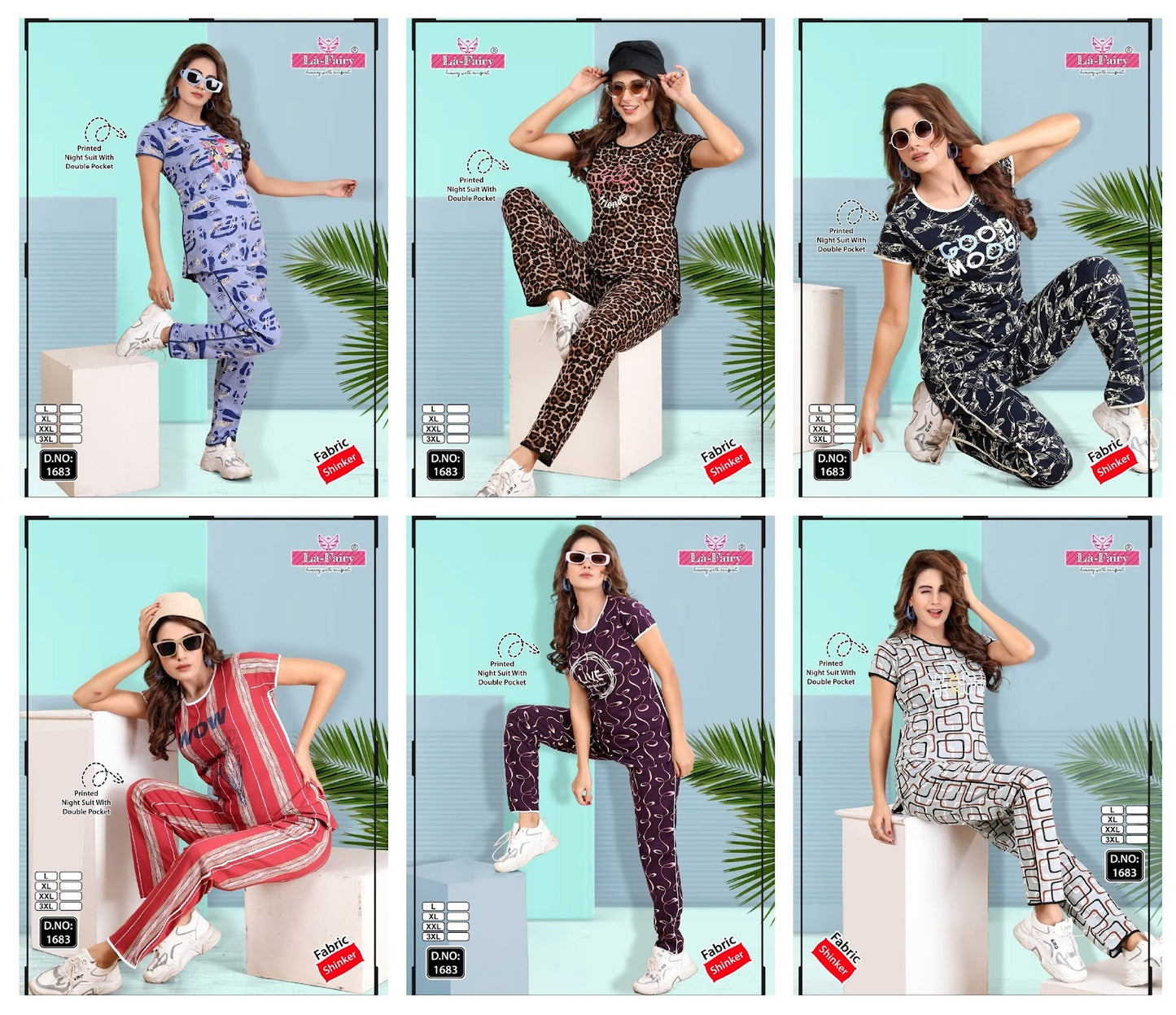 Printed Design 1683 La Fairy Sinker Pyjama Night Suits Supplier Gujarat