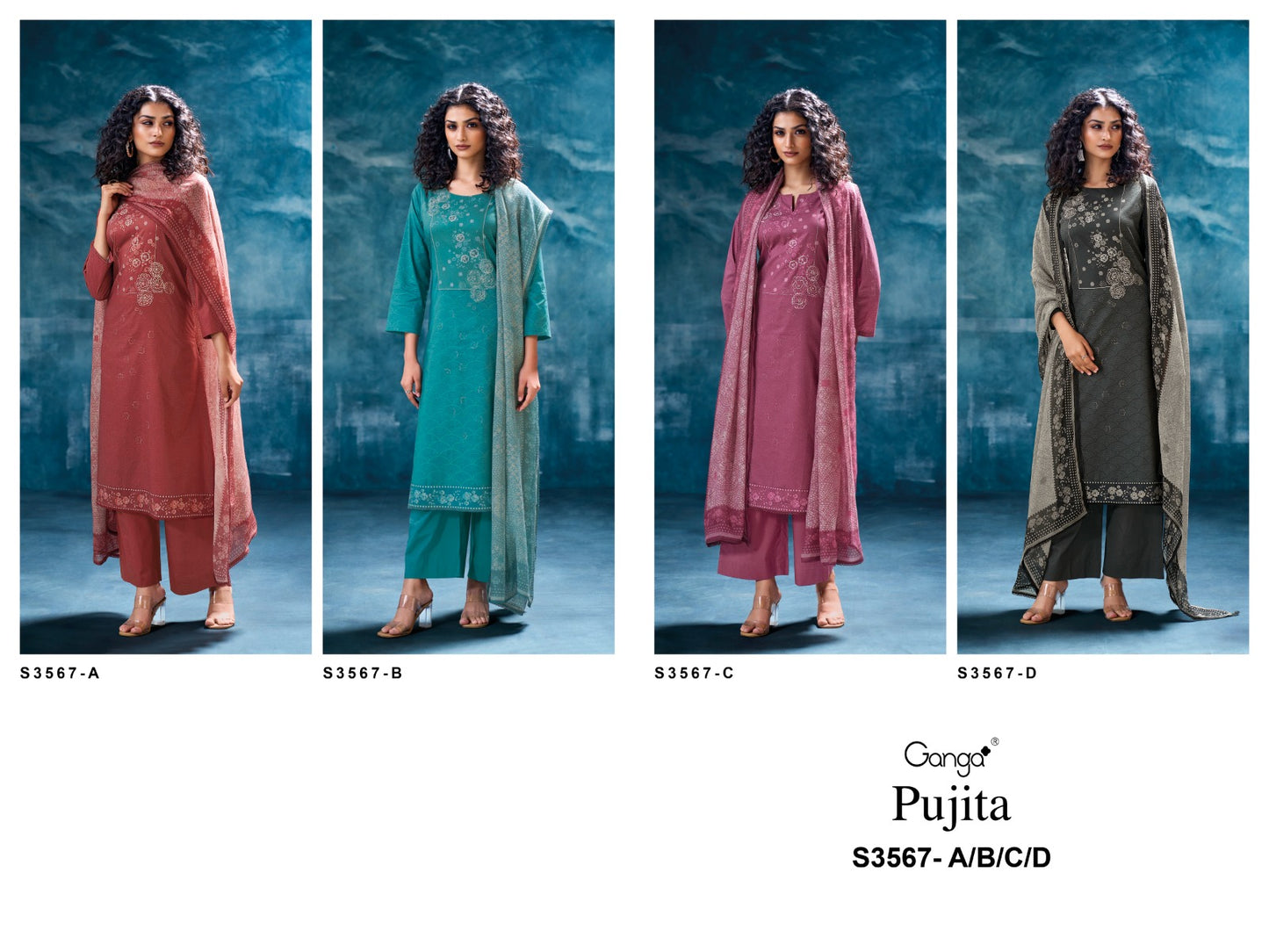 Pujita 3567 Ganga Premium Cotton Plazzo Style Suits Wholesaler