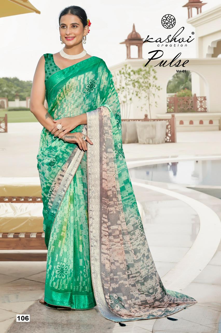 Pulse Kashvi Creation Dull Moss Sarees Supplier India
