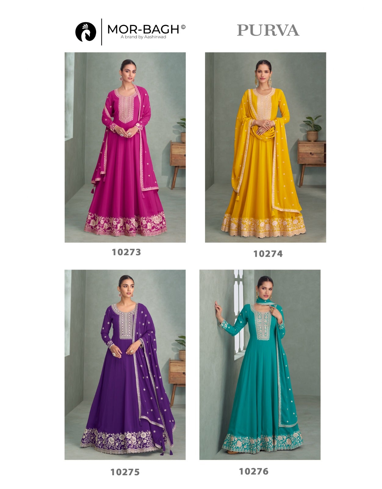 Purva Aashirwad Mor Bagh Georgette Gown Dupatta Set Supplier Gujarat