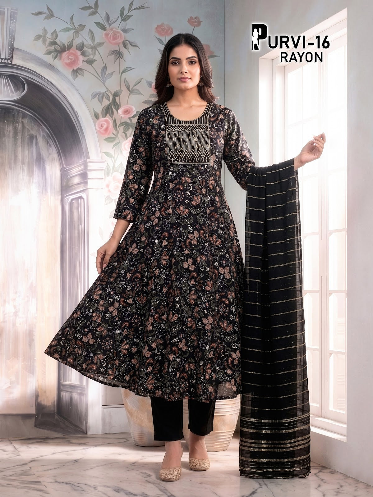 Purvi 1805 Prmnt Rayon Readymade Anarkali Suits Exporter India