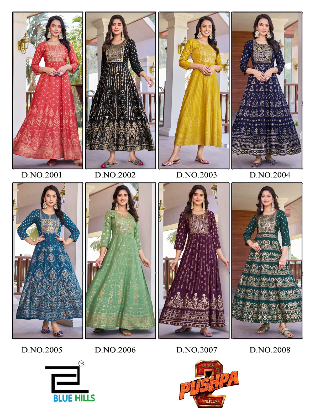 Pushpa 2 Blue Hills Rayon 14Kg Anarkali Kurtis Wholesale Rate