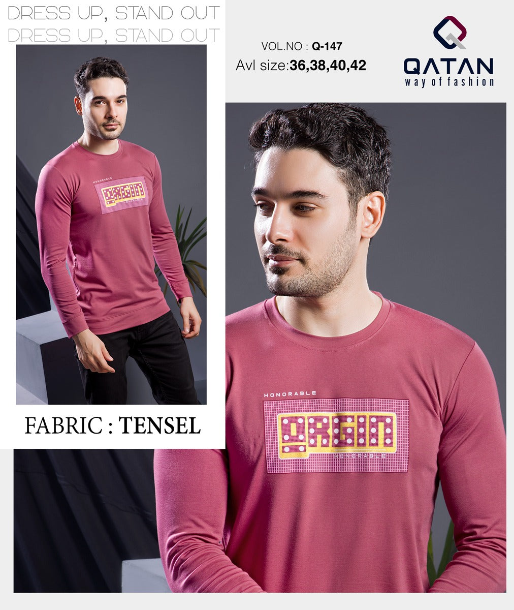 Q 147 Round Neck Qatan 50S Tencel Mens Tshirts Wholesale Price