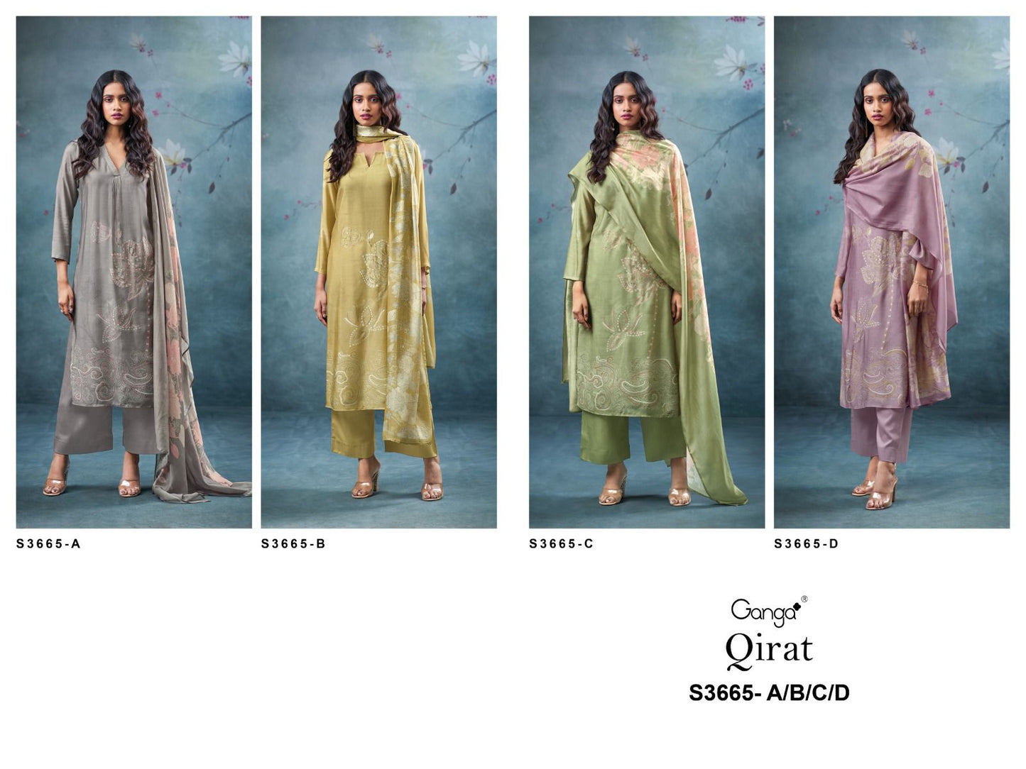 Qirat 3665 Ganga Bemberg Silk Plazzo Style Suits Manufacturer Gujarat