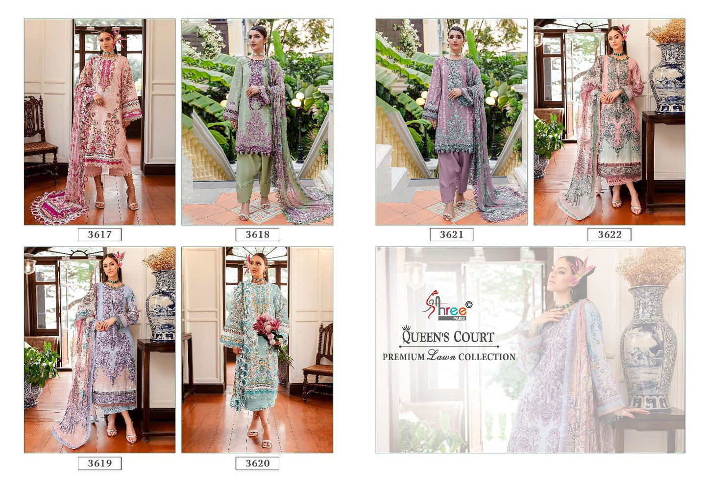 Queens Court Premium Lawn Collection Shree Fabs Pure Cotton Pakistani Patch Work Suits Manufacturer India