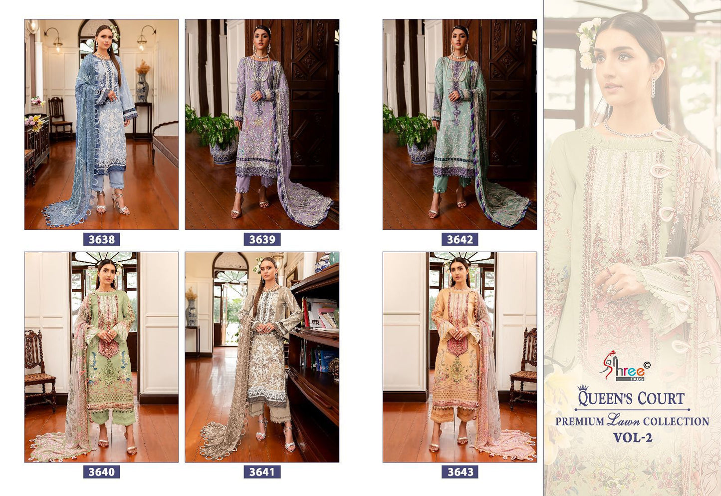Queens Court Premium Lawn Collection Vol 2 Shree Fabs Cotton Pakistani Patch Work Suits Wholesaler India