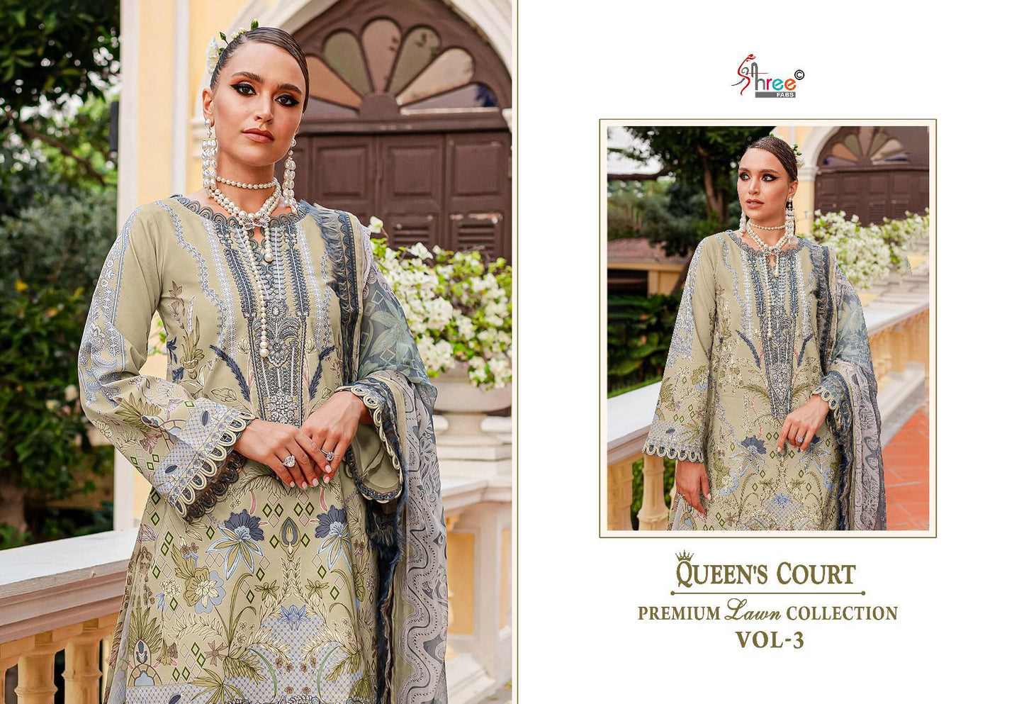 Queens Court Premium Lawn Collection Vol 3 Shree Fabs Cotton Pakistani Patch Work Suits Exporter Gujarat