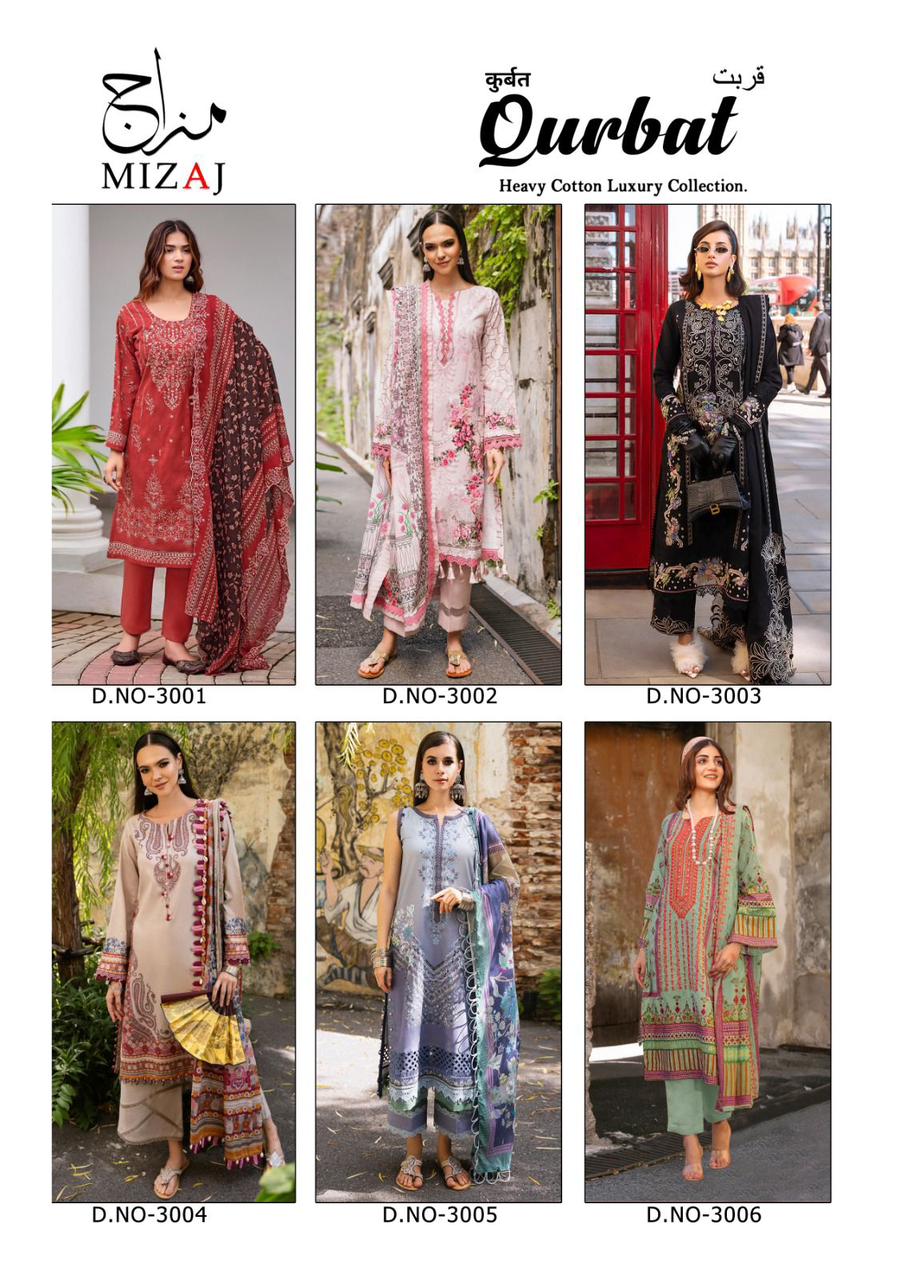 Qurbat Vol 3 Mizaj Cotton Karachi Salwar Suits Exporter Gujarat