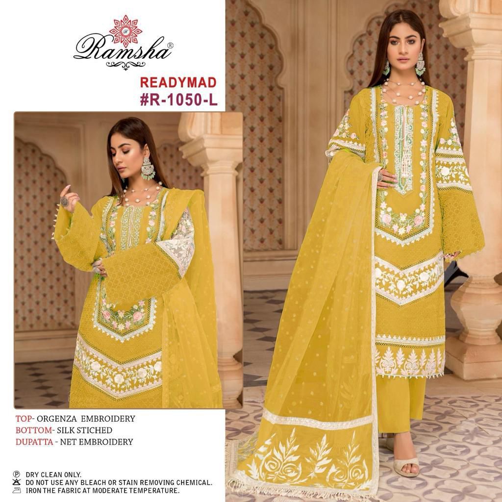 R 1050 Dusty Chart Ramsha Organza Pakistani Readymade Suits Manufacturer India