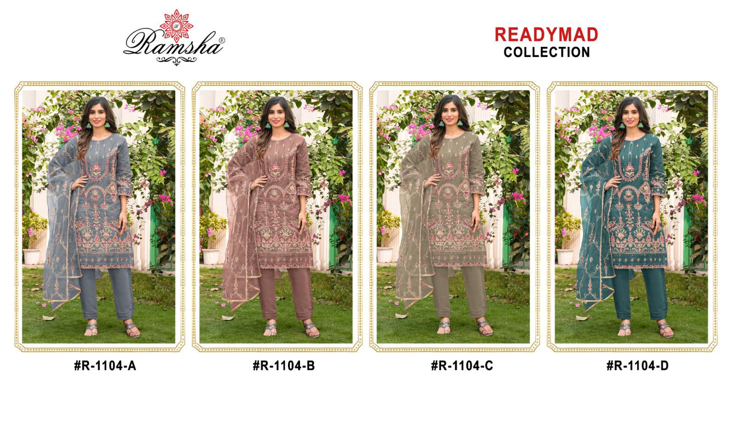 R 1104 Ramsha Organza Pakistani Readymade Suits Exporter Ahmedabad