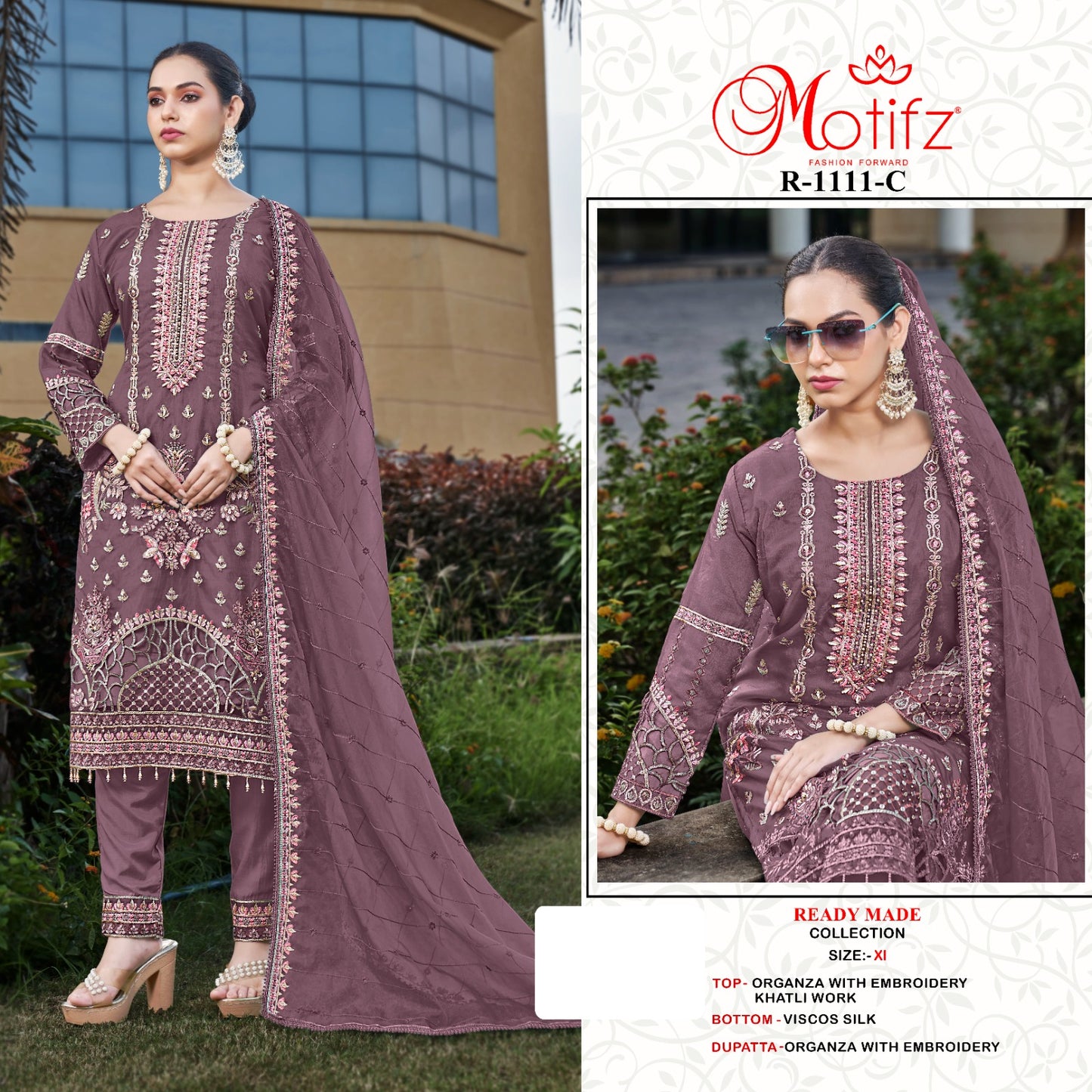R 1111 Motifz Organza Pakistani Readymade Suits Wholesale