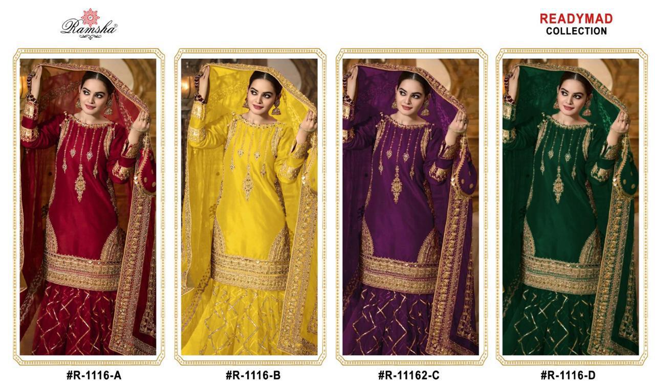 R 1116 Ramsha Organza Pakistani Readymade Suits Supplier