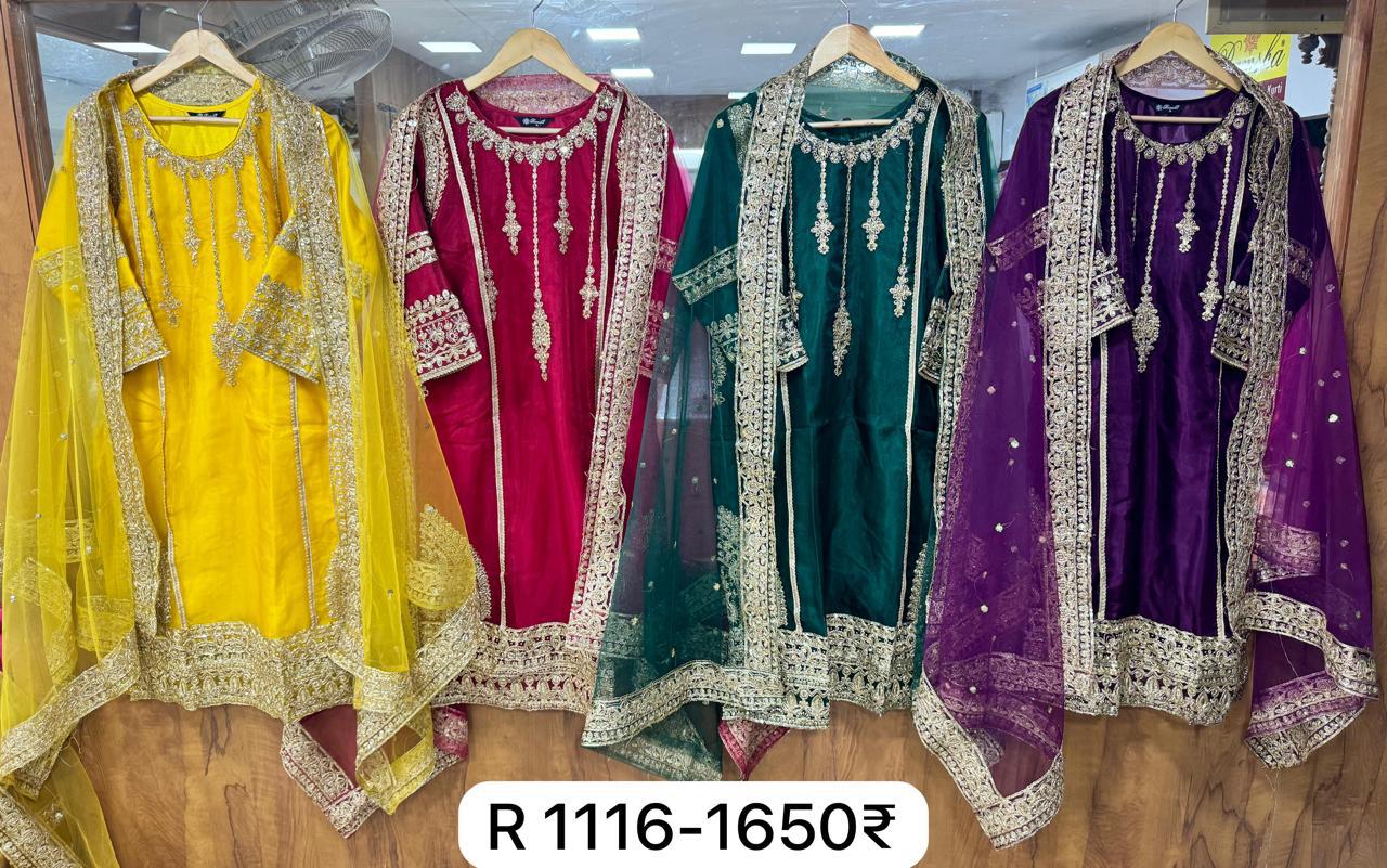 R 1116 Ramsha Organza Pakistani Readymade Suits Supplier