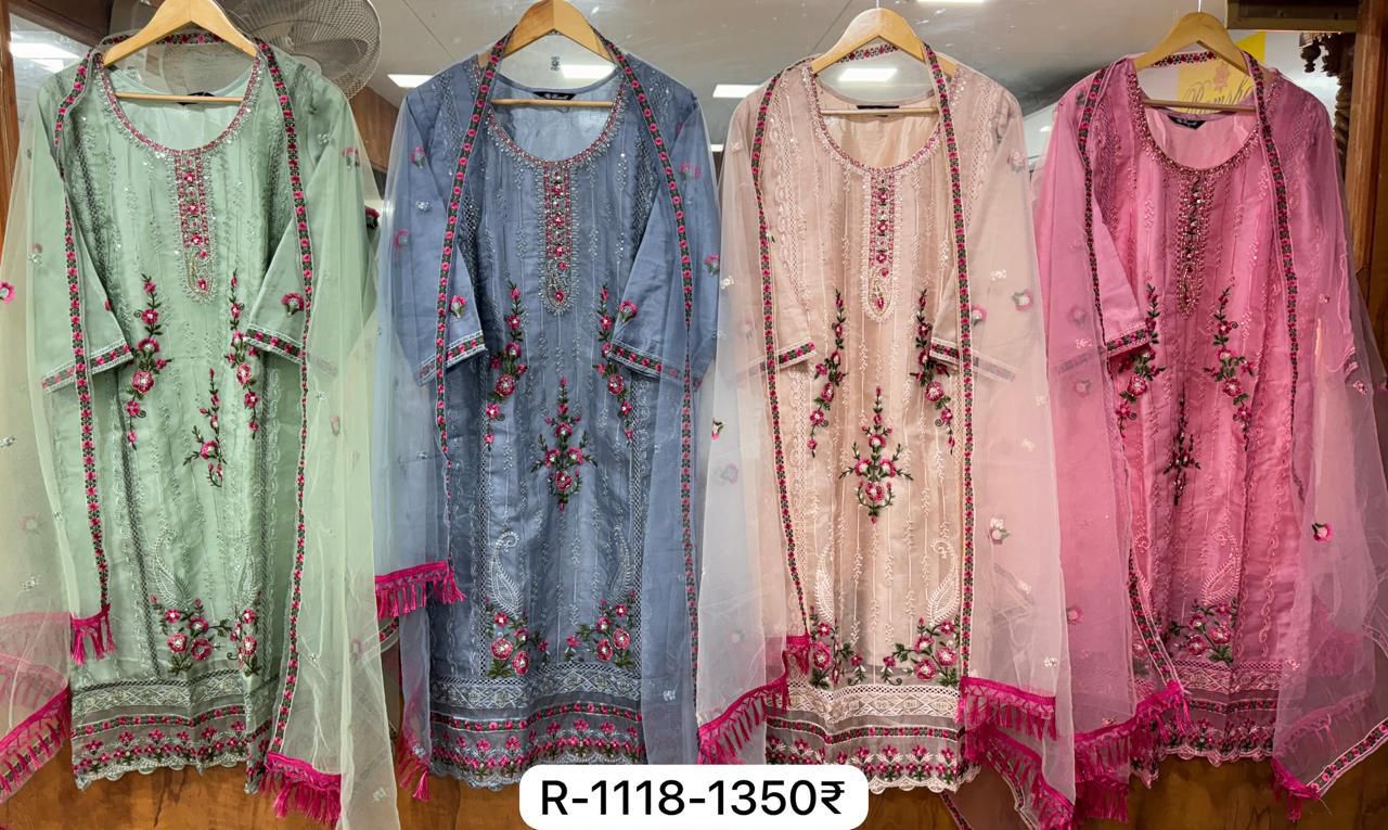 R 1118 Ramsha Organza Pakistani Readymade Suits Supplier India