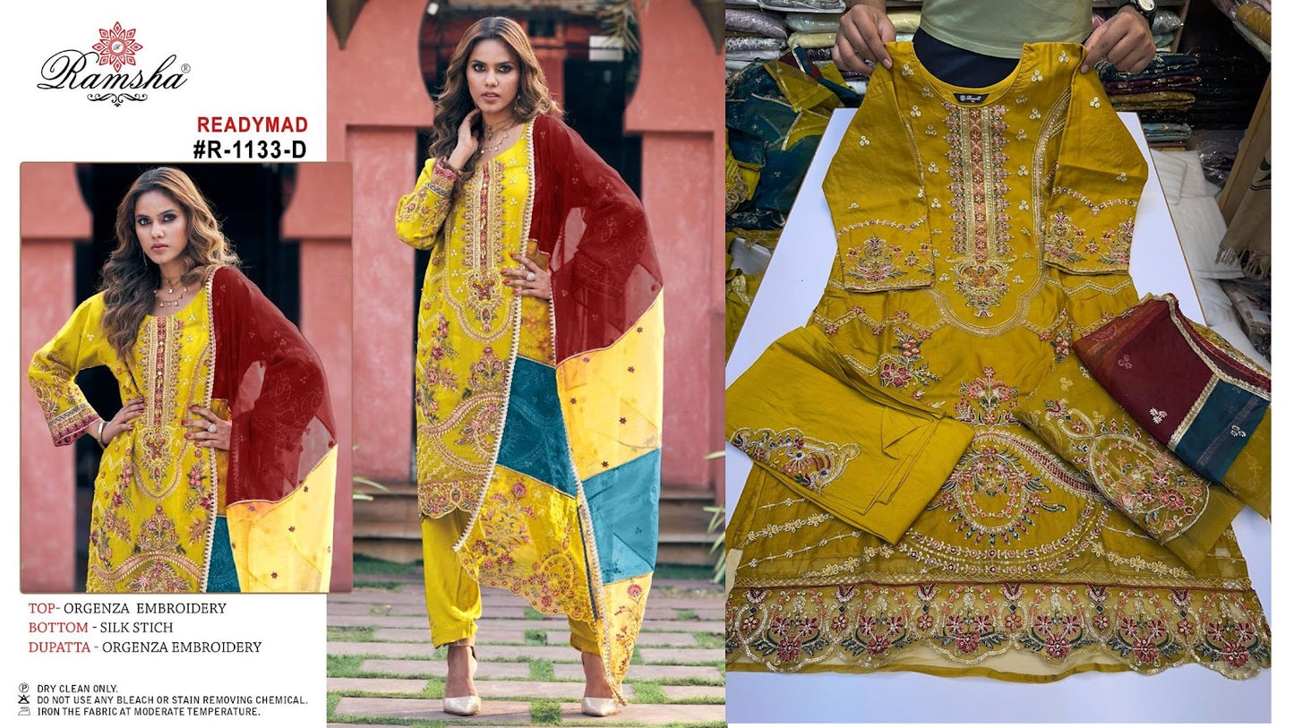 R 1133 Ramsha Organza Pakistani Readymade Suits Supplier Gujarat