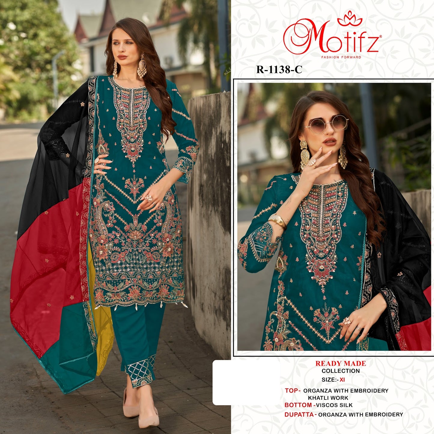 R 1138 Motifz Organza Pakistani Readymade Suits Supplier Ahmedabad