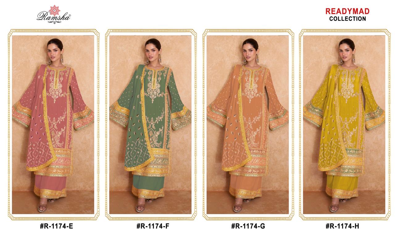 R 1174 Efgh Ramsha Chinon Pakistani Readymade Suits Exporter