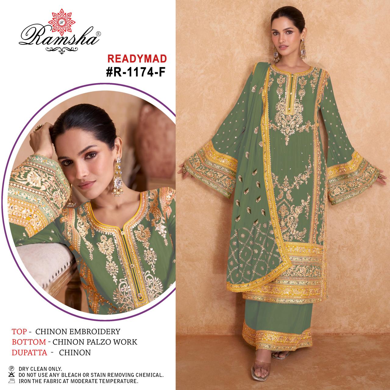 R 1174 Efgh Ramsha Chinon Pakistani Readymade Suits Exporter