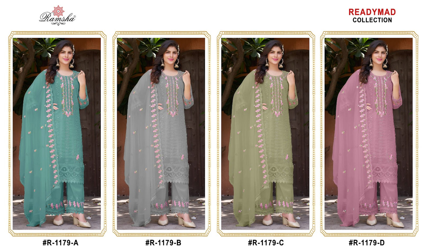 R 1179 Abcd Ramsha Georgette Pakistani Readymade Suits Manufacturer Ahmedabad